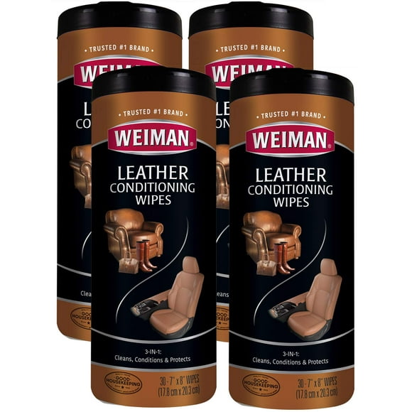 Weiman Lingettes en Cuir - Nettoie et Conditionne Sièges de Voiture, Chaussures, Canapés et Plus - 30 Unités (4 Pack)