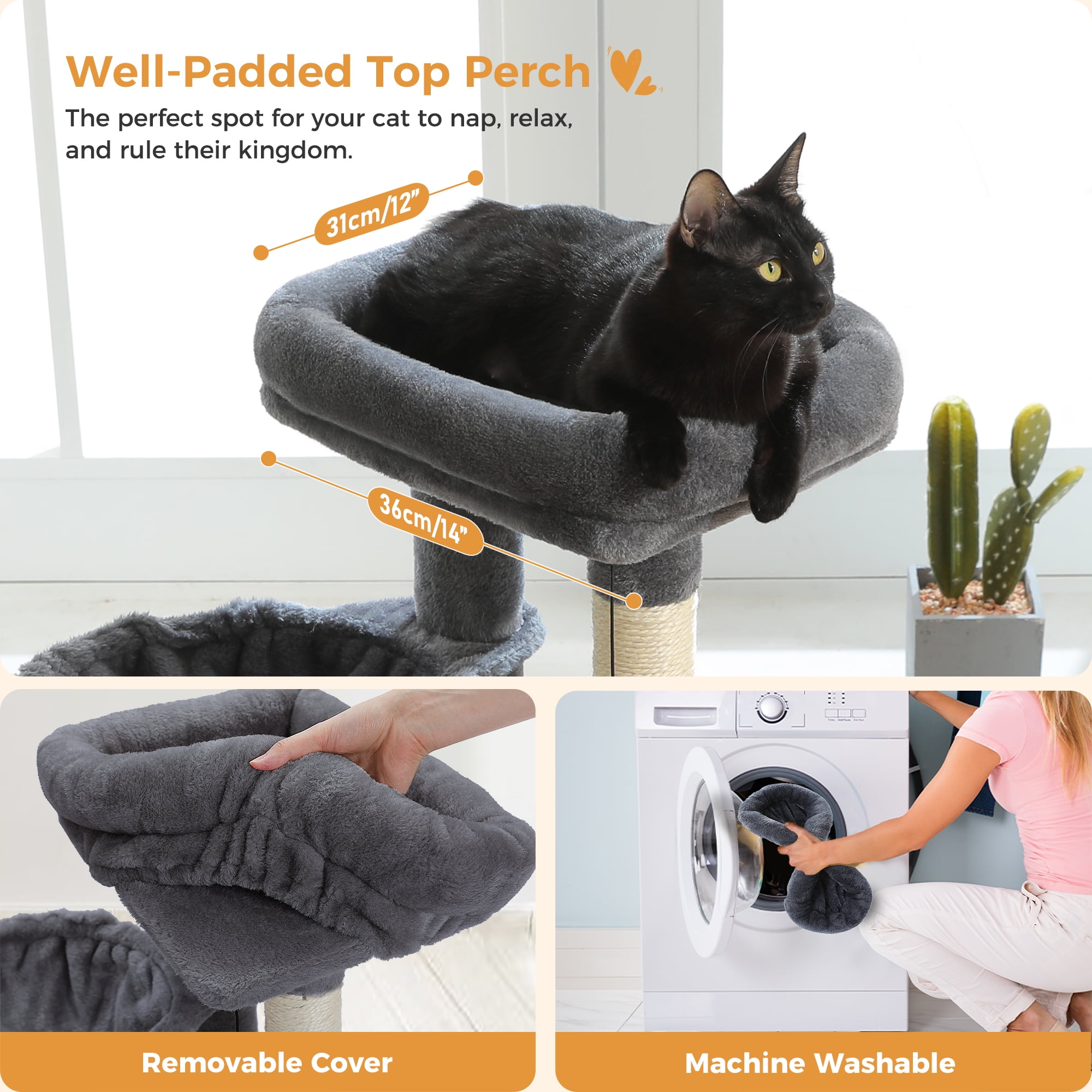 PAWZ Road Cat Tree 29.5" Sisal Cat Scratching Posts Tower Hammock Top Perch for Indoor Cats,Dark Gray