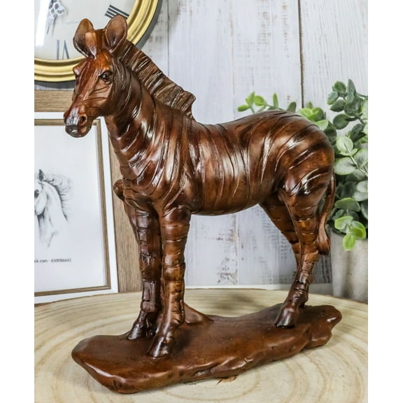 Safari Savanna Grasslands Animal Wildlife Zebra Horse Figurine Faux Wood Finish