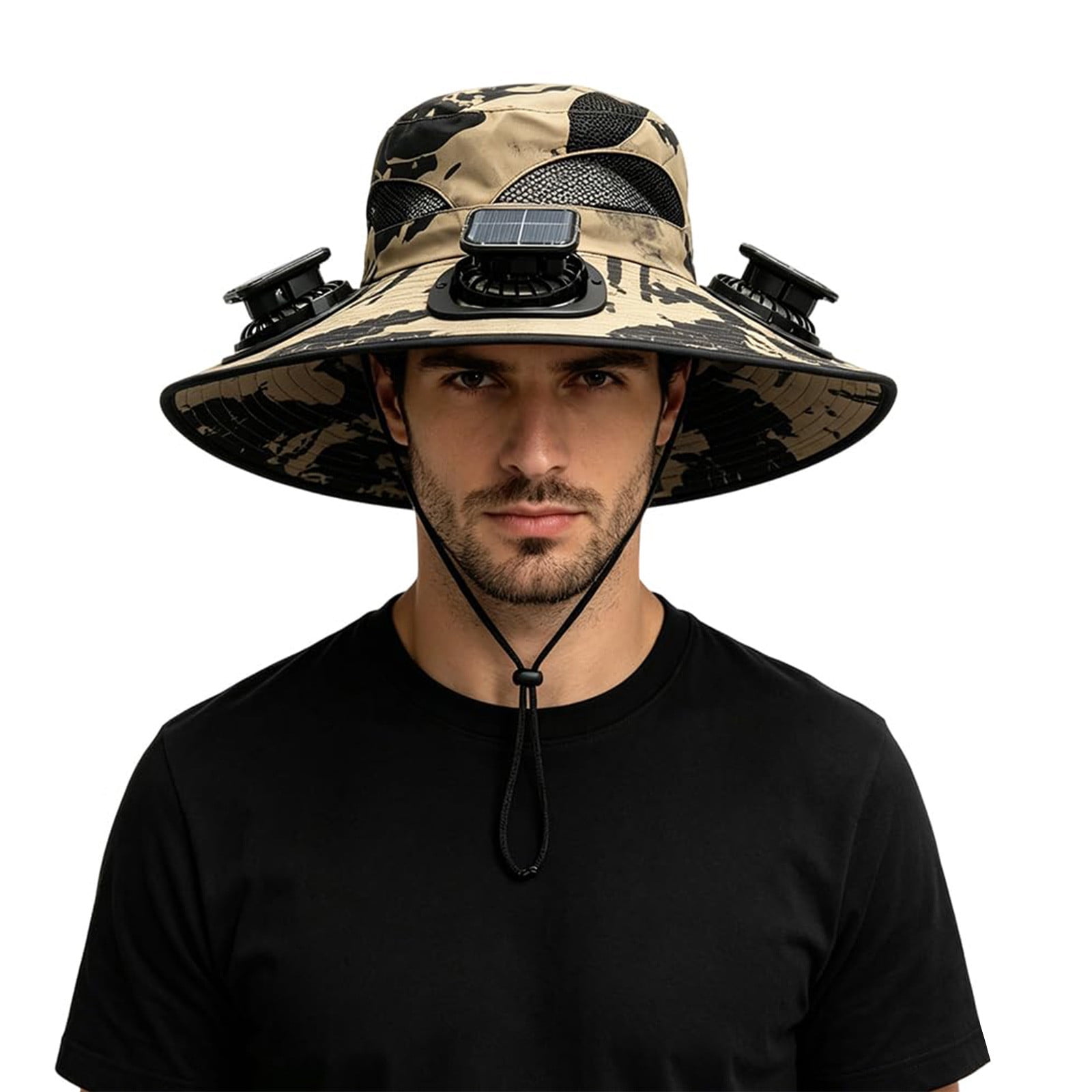 Summercome Solar Fan Hat, Wide Brim Sun Hat with 3 Solar Fan, Outdoor Bucket Hats for Men Women UPF 50+ Fishing Beach Hiking Bucket Hat