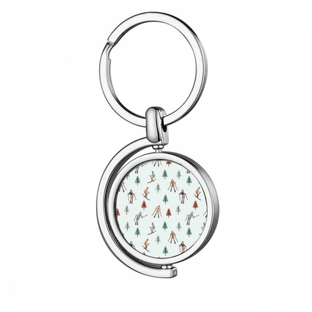 Winter Sport Skiing Athlete Cartoon Illustration Rotating Keychain Metal Keyring Holder