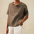 thumbnail image 4 of TKLPEHG Womens Tops Casual Crew Neck Cotton Linen Shirt Comfy Summer Fashion Short Sleeve T Shirts Loose Shirts Solid Color Going Out Tops Blouses (Khaki,S), 4 of 6