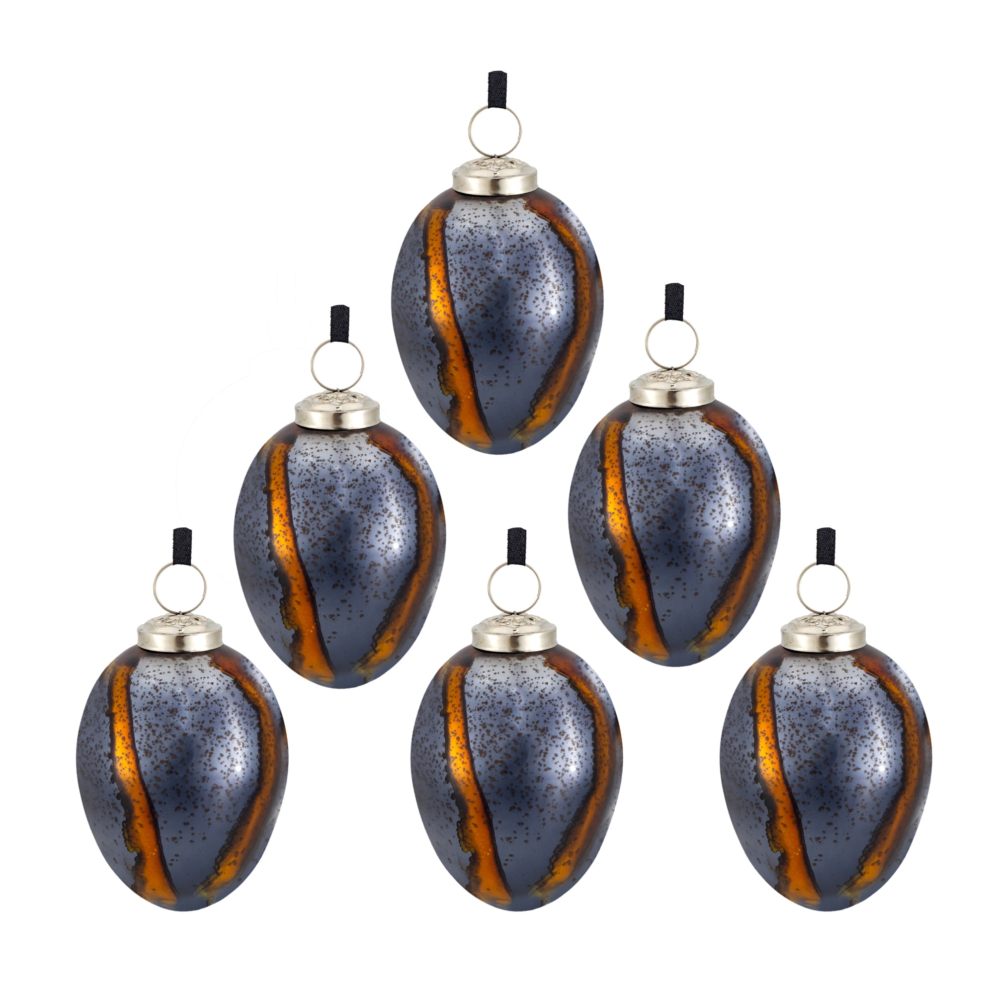 Black and Gold Glass Christmas Ball Ornament Set with Brass Cap Speckled Finish Tree Garland Decor