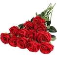 thumbnail image 1 of Nvzi 12 ramos de flores artificiales de seda, ramos de rosas realistas con tallos largos para decoración del hogar, bodas y fiestas (rojo), 1 of 4