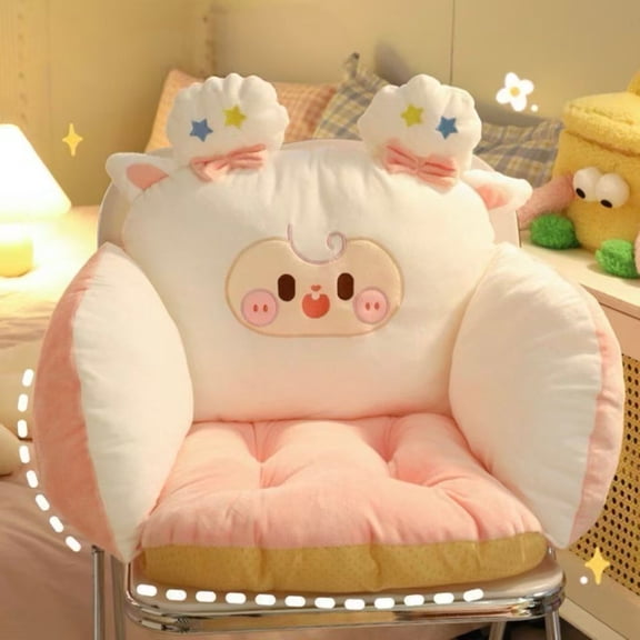 Cute Cartoon Lamb Seat Cushion with Backrest – Plush Lumbar Support Chair Pad for Desk, Office & Dorm