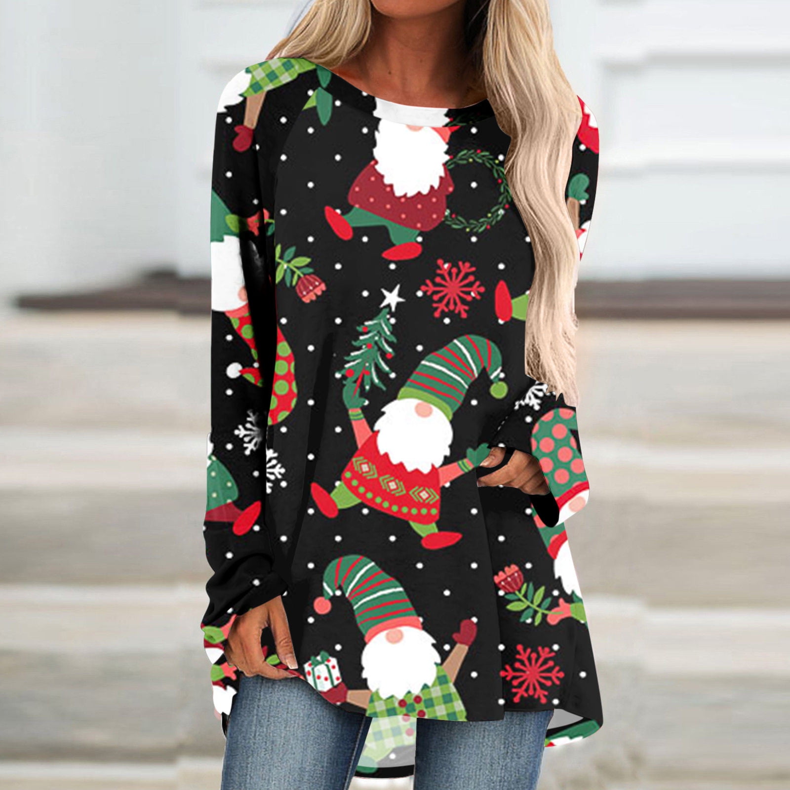 Christmas Tunic Tops for Women Long Sleeve Shirts Ladies Casual Sweatshirt Christmas  Jumper Reindeer Snowflakes Knitted Xmas Long Sweater Top Round Neck Xmas  Blouse Plus Size Pullover Tunic Tops - Walmart.com
