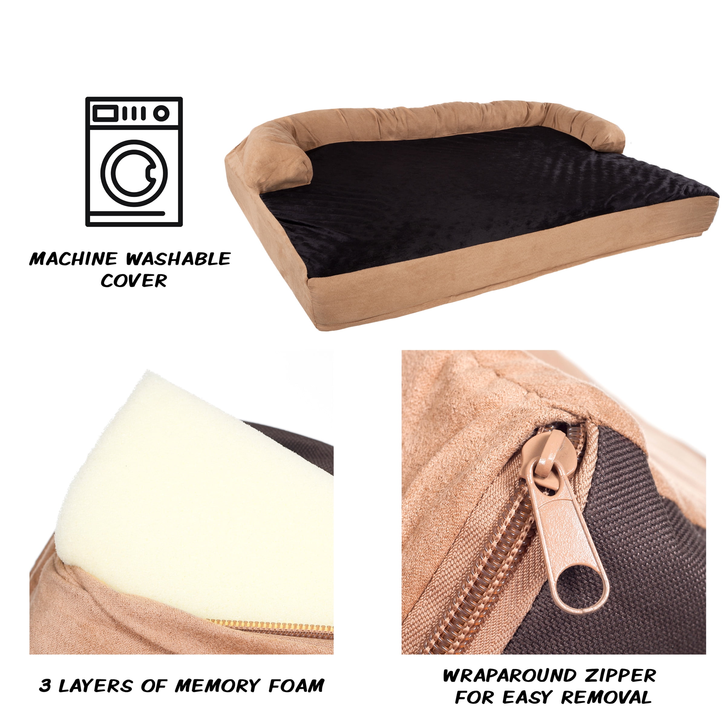 PETMAKER 3-Layer Sofa Dog Bed - Orthopedic Dog Furniture, Tan/Black
