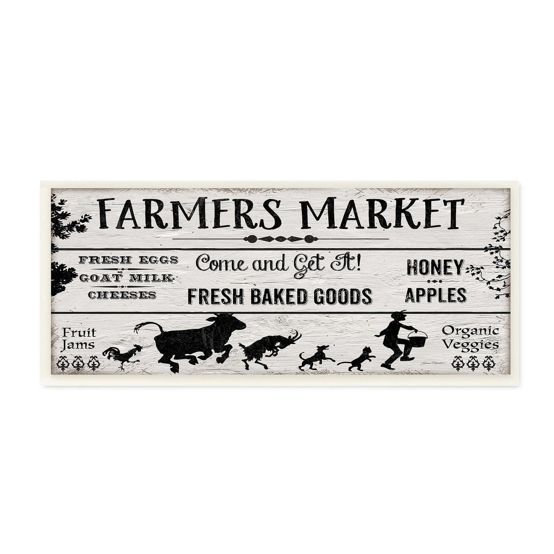 The Stupell Home Decor Black and White Farmers Market Planked Look Sign Wall Plaque Art, 7 x 17