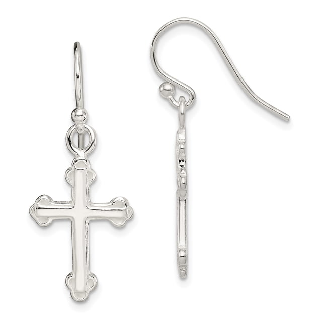 925 Sterling Silver Budded Cross Drop Dangle Earrings Religious