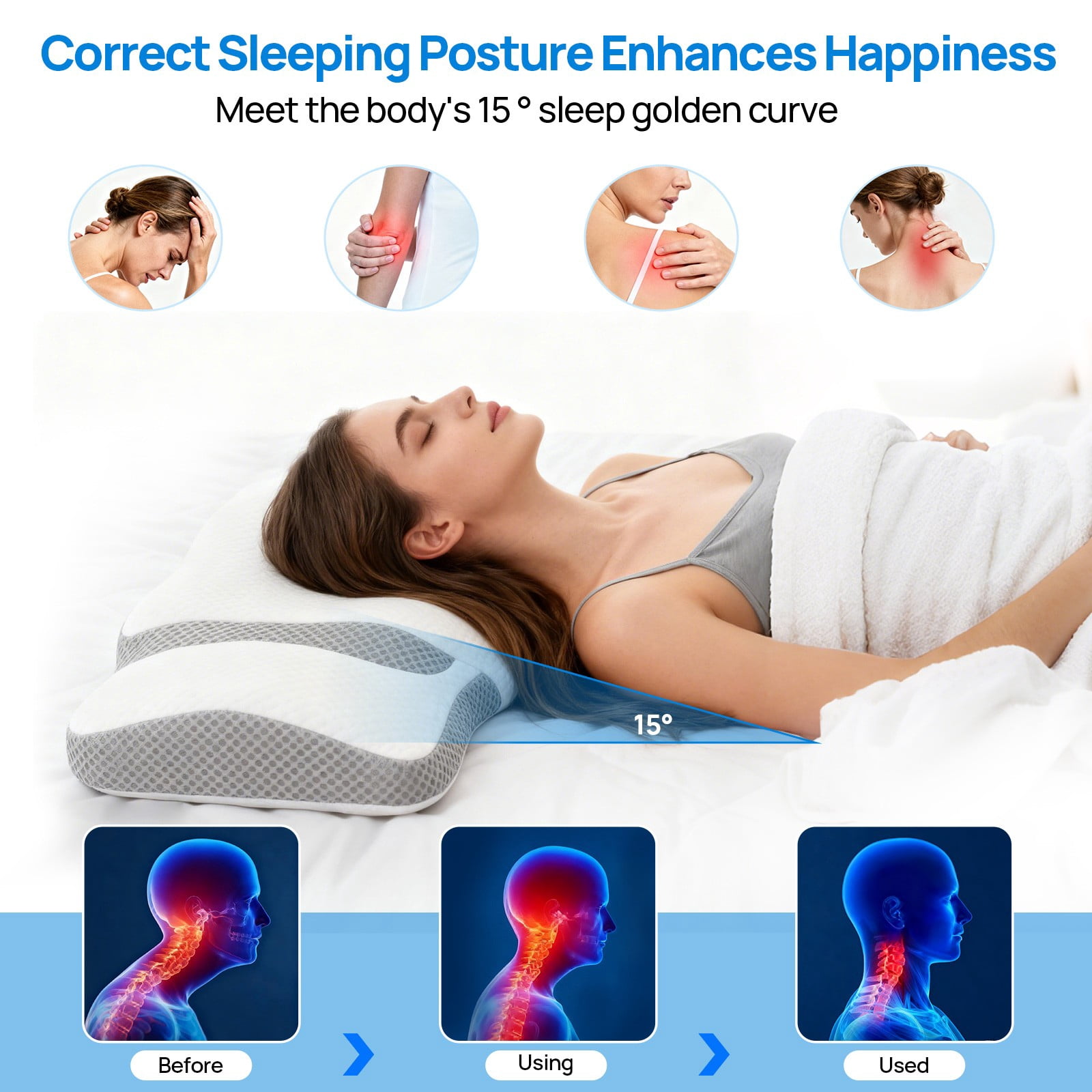 TOPCOMFY Memory Foam Cervical Pillow, Cooling Fabric, Butterfly Shaped Design for Neck Support, for Side, Back, and Stomach Sleepers