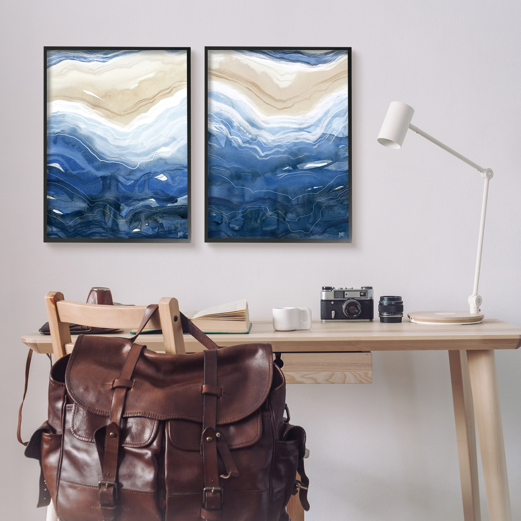Stupell Indtries Abstract Ocean Geode Landscape By Blue Beige Lines,24 x 30,Design by Jackie Quigley