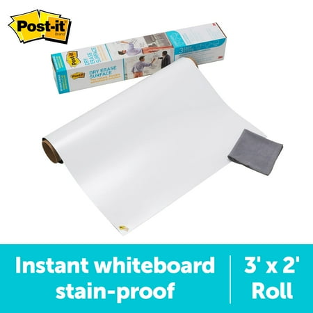 Post-it Self-Stick Dry Erase Film Surface, White, 3 x 2-Ft, 6 Sq Ft.
