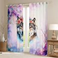 thumbnail image 2 of Erosebridal Watercolor Wolf with Rose Crown Print Curtains Pack of 2 (42x84 Each), Floral Wildlife Curtains Blackout for Women, 2 of 6