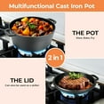 thumbnail image 3 of Pirecart 2 In 1 Cast Iron Dutch Oven, Pre-Seasoned Pot (5.1QT) and  Lid as a Skillet(1.9QT) , for Oven, Stove, Grill，Campfire, 3 of 6