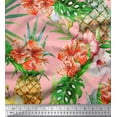 thumbnail image 1 of Soimoi Moss Georgette Fabric Floral,Monstera Leaves & Pine Fruits Decor Fabric Printed Yard 42 Inch Wide, 1 of 1