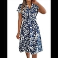 thumbnail image 3 of Vestidos de Verano Fluidos con Cuello en V y Mangas Florales para Mujer 2025 Azul Oscuro L, 3 of 10