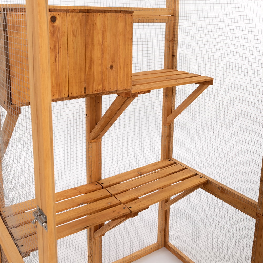 Kadyn Wooden Outdoor Cat Cage, Wooden Indoor Outdoor Cat Cage, Large Wooden Cat Cage with Top Sun Panel, Perch, Sleeping Box, Large Cat House with Perch, Orange Kadyn Wooden Outdoor Cat Cage, Wooden Indoor Outdoor Cat Cage, Large Wooden Cat Cage with Top Sun Panel, Perch, Sleeping Box, Large Cat House with Perch, Orange