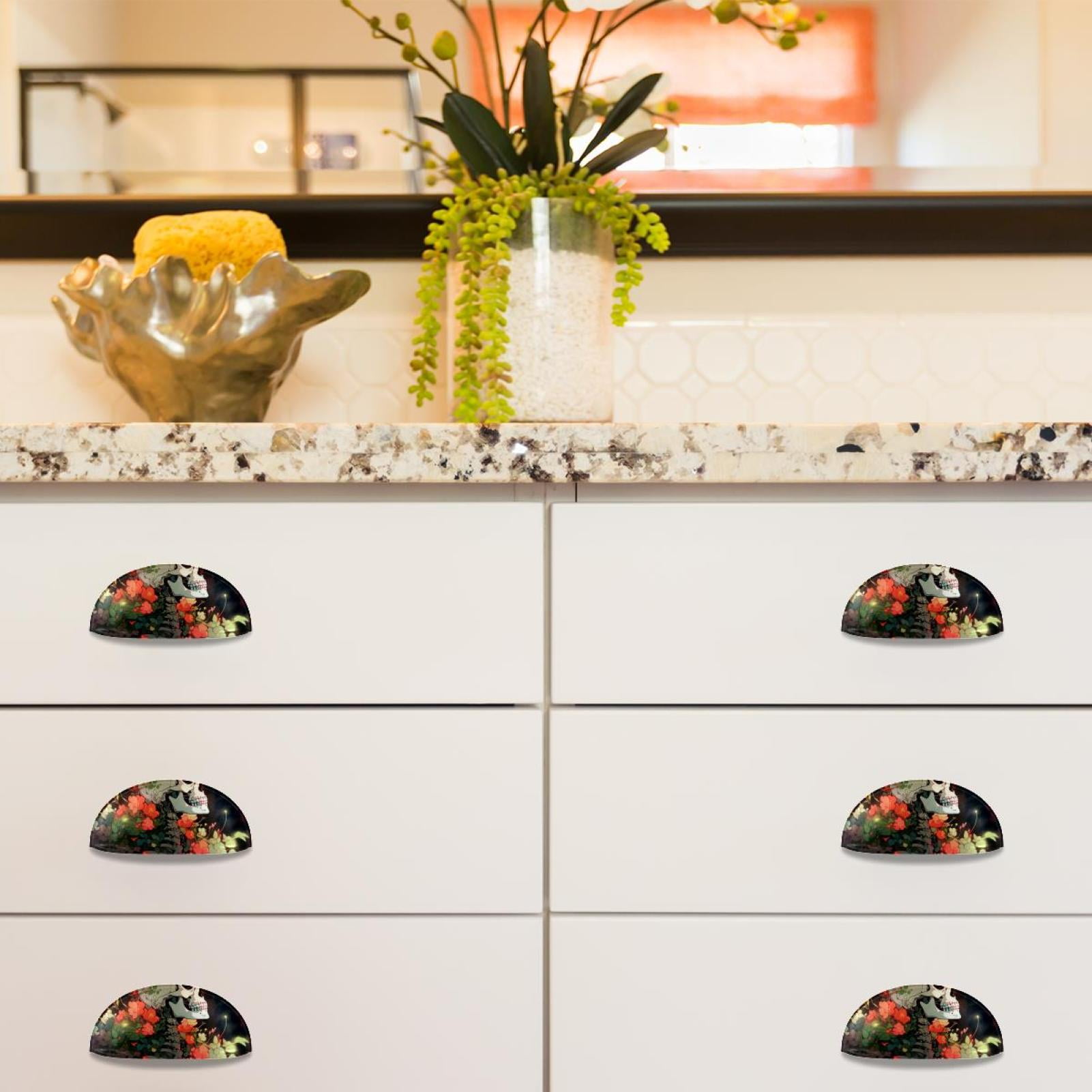 PhooArto 6 Pcs Cup Drawer Pulls, Floral Skeleton Shell Shape Handles Cabinet Knobs for Dresser Cupboard Closet Wardrobe with Screws