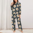 thumbnail image 2 of KLL Cute Poached Eggs Print Women's Long Sleeve Pajamas with Pants Sleepwear Loungewear 2 Set-X-Large, 2 of 7