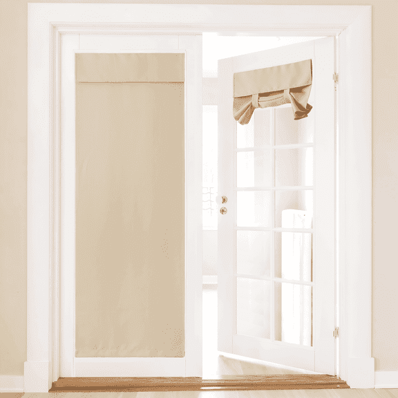 NICETOWN Blackout Door Curtains, Self Sticky Vertical Blinds Privacy Thermal Insulated Tricia Door Drapery for Patio Door French Door Sidelight Curtain, Biscotti Beige, 36"x80", 1 Panel