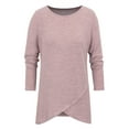 thumbnail image 3 of DYMADE Women's Casual Irregular Crossed Hem Long Sleeve Round Neck T-shirt Tops, 3 of 4