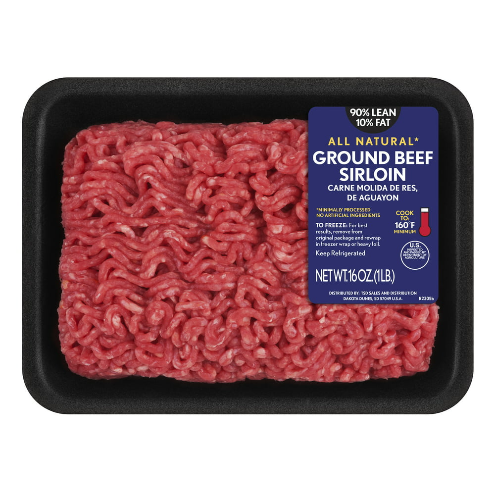 All Natural* 90 Lean/10 Fat Ground Beef Sirloin Tray, 1 lb Walmart