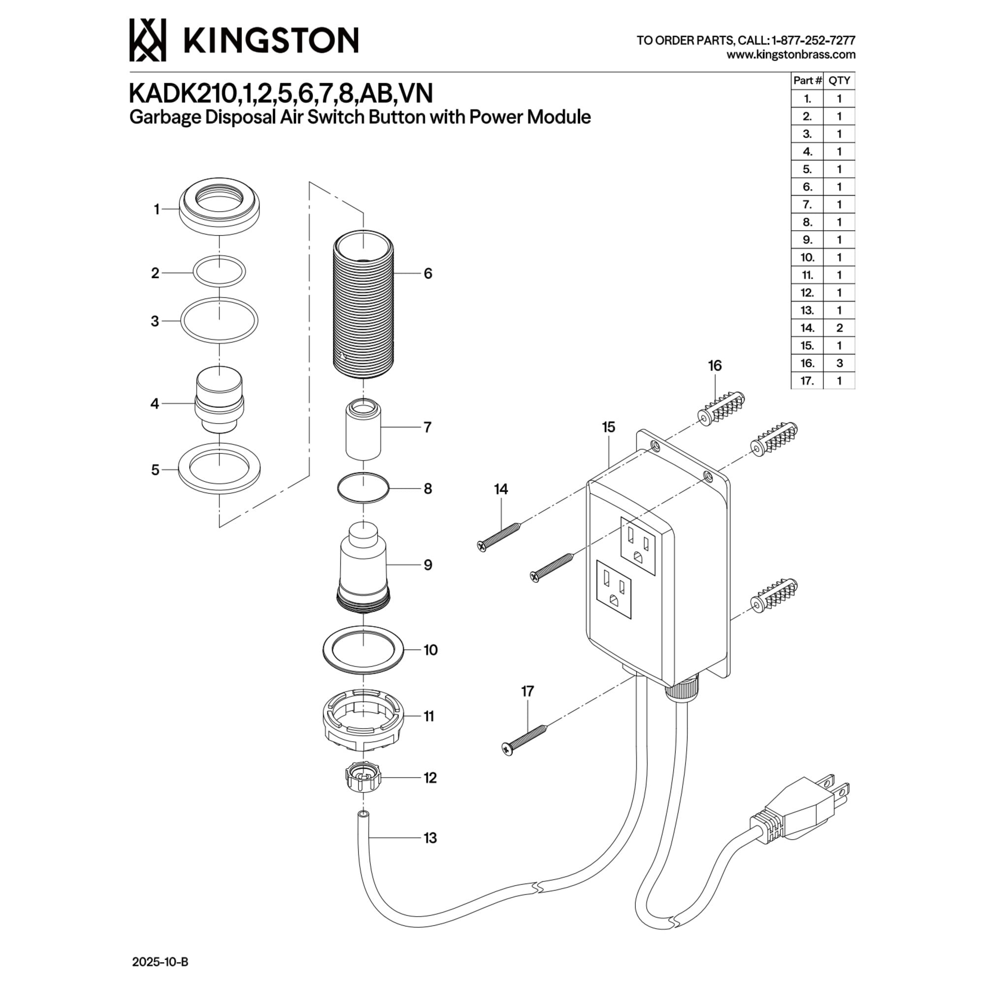 Kingston Brass KADK21AB Trimscape Dual Outlet Garbage Disposal Air Switch Kit in Antique Brass