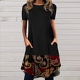 thumbnail image 1 of SMihono Robe d'Été Boho pour Femmes Grande Taille Mode Femmes Décontractée Col Rond Imprimé Manches Courtes Robe avec Poche, 1 of 5