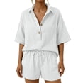 thumbnail image 4 of MuXiKeJi Clothes Linen Sets For Women 2 Piece 2026 Short Sleeve V Neck Button Casual Suits Oversized Beach Shirts And Shorts Outfits, 4 of 7