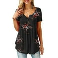 thumbnail image 3 of T-shirts d'Été Décontractés pour Femmes à Fleurs, Col en V, Manches Courtes, Amples et Larges, Tuniques Extensibles, Grande Taille, 3 of 4