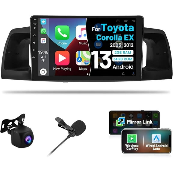 [2G 64G] Car Radio for Toyota Corolla EX 2005 2006 2007 2008 2009 2010 2011 2012 with Wireless Carplay/Android Auto, 9 Inch Upgrade Touch Screen for Corolla with GPS Bluetooth WiFi