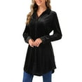 thumbnail image 4 of INSPIRE CHIC Women's Velvet Button Down T Shirts Swing Mini Dress Casual Long Sleeve Lapel Tunic Tops, 4 of 5