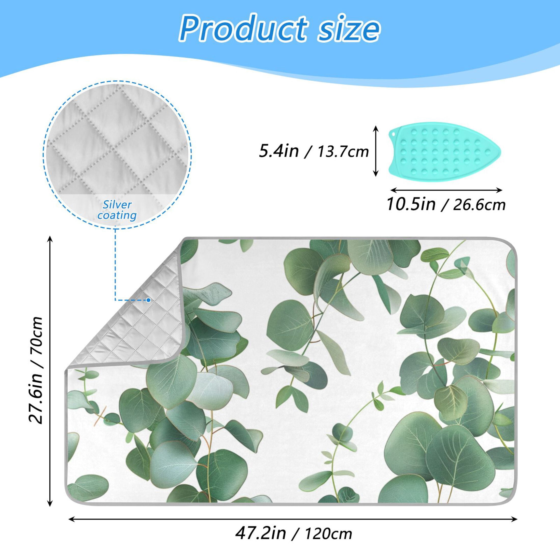 Green Eucalyptus Leaves Hand Painted Ironing Mat Blanket Portable Travel Ironing Pad Heat Resistant Pad 47.2" x 27.6”