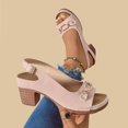 thumbnail image 5 of LOVZFMLL Women's Chunky Block Heel Sandals Summer Casual Fashion Metal Open Toe Sandals Outdoor Walking Travel Beach Vacation Heels Pink 7, 5 of 8