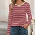 thumbnail image 4 of Casual T-Shirts Womens Long Sleeve Striped Tops Crew Neck Loose Fit Fall Spring Pullover Tee Tshirts (XL, Wine), 4 of 6