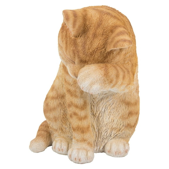 Hi-Line Gifts 10.25" Tabby Cat Short Hair Washing Outdoor Garden Statue