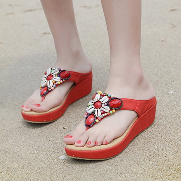 Sandalias de verano para mujer, sandalias con cuña, zapatos romanos de cristal, sandalias informales con punta abierta Wmkox8yii ytu9463