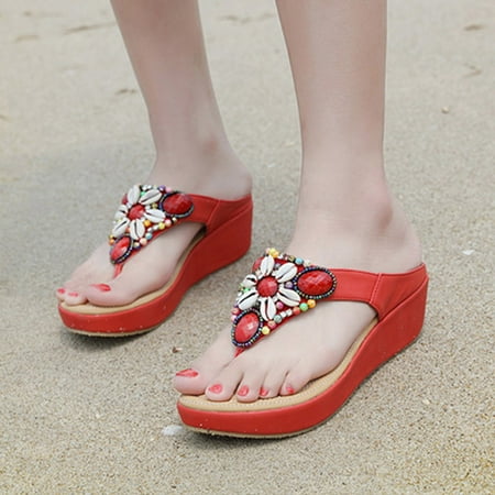

HOMBOM Women Slippers Summer Sandals For Women Wedge Slip On Sandals Crystal Roman Shoes Open Toe Casual Sandals