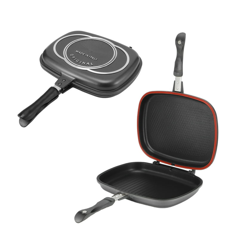 Double-sided Frying Pan, 32cm/12.6in BBQ Grill Pan, Double Side Pressure  Cooking Grill Pan, Portable Grill Pot for Home Cooking, AntiBurn Handle,  Grill Cookware Kitchen Supplies 