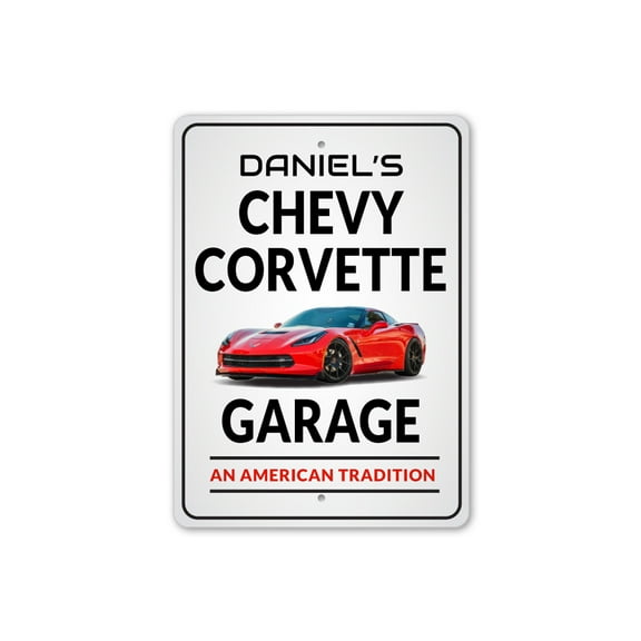 Personalized Chevy Corvette Garage Aluminum Metal Decor Sign - 4x18 inches
