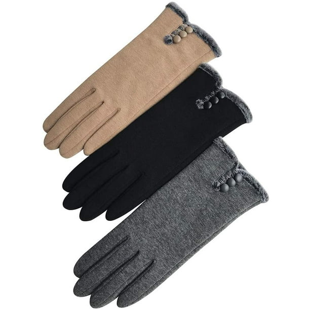 Womens Winter Gloves Warm Lined Touch Screen Driving Gloves (Black