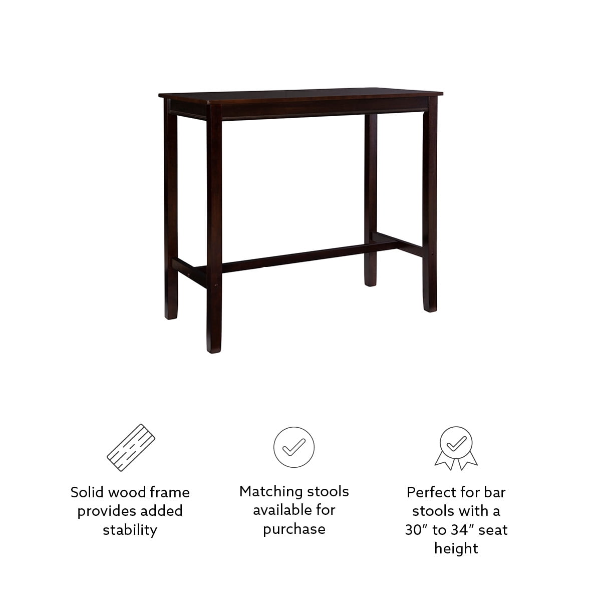 Linon Cessford Bar Height Pub Table, 42" Tall, Dark Walnut
