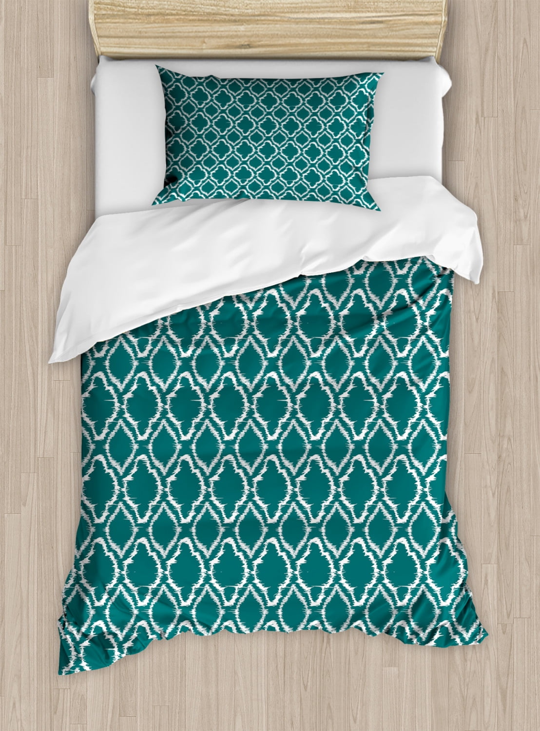 Teal Duvet Cover Set Traditional Ikat Style Pattern With Abstract
