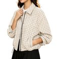 thumbnail image 6 of Aswuknt Womens Checkered Plaid Bomber Jacket Zip Front Lightweight Casual Jacket Long Sleeve Collared Fall Outerwear With Pockets, 6 of 9