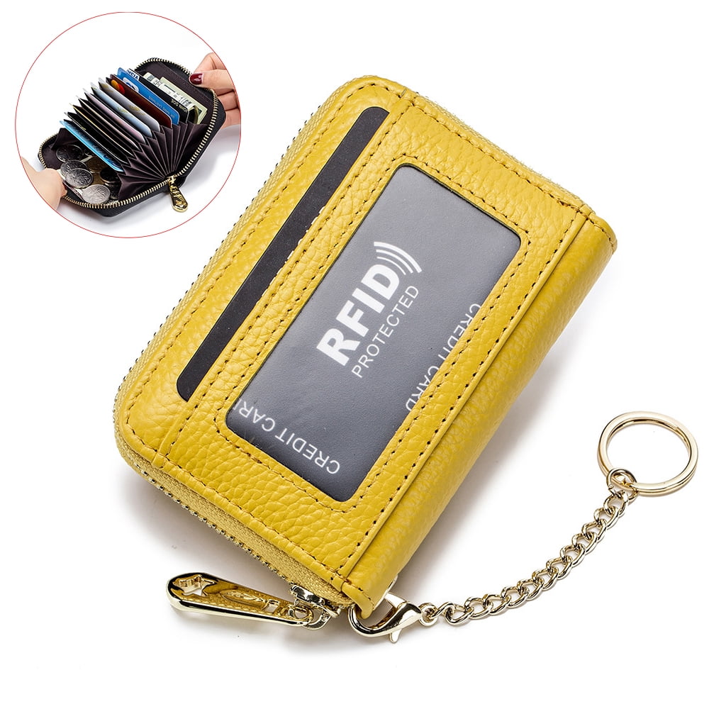 Small Card Holder Purse with Zipper with key chain(Yellow)