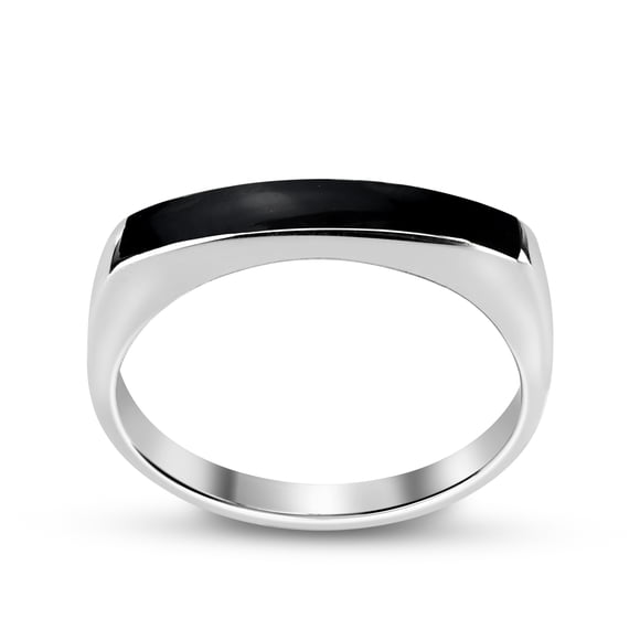 AeraVida Rectangular Bar Black Onyx Stone Inlay Sterling Silver Ring (8) | Black Onyx Band Ring Sterling Silver | Unisex Classic Black Stone Ring | Cool Ring for Men