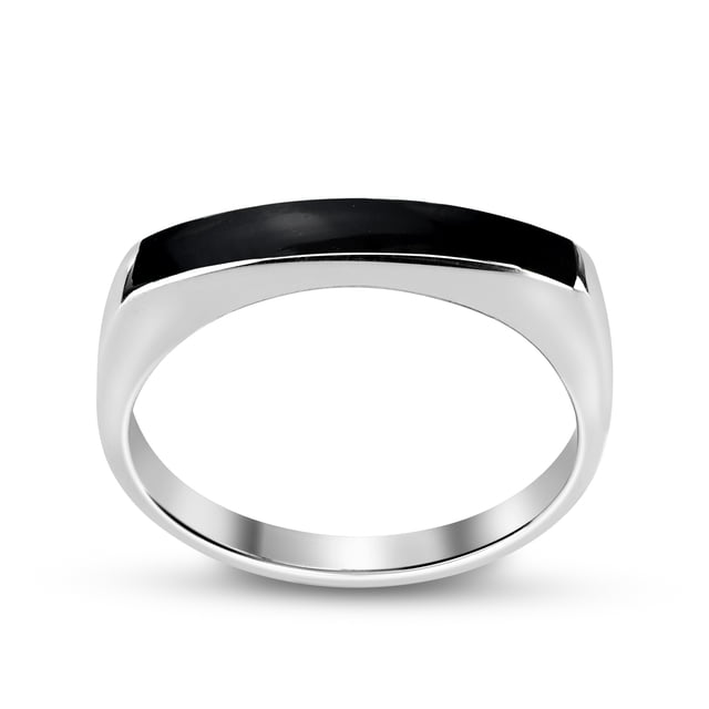 AeraVida Rectangular Bar Black Onyx Stone Inlay Sterling Silver Ring (8) | Black Onyx Band Ring Sterling Silver | Unisex Classic Black Stone Ring | Cool Ring for Men