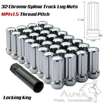 32 Chrome Spline Lug Nuts 14x1.5 For 8 Lug Chevy GMC 2500 3500 HD Duramax   Key