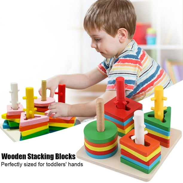 OTVIAP Wooden Stacking Blocks, Wooden Block Toy,Wooden Stacking Blocks Educational Toys Puzzles
