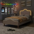 thumbnail image 4 of Yiwa Kids Velvet Bed Frame with LED Lights, Adjustable LED Headboard & Footboard Princess Platform, Wood Slats Support, No Box Spring Needed, 4 of 9
